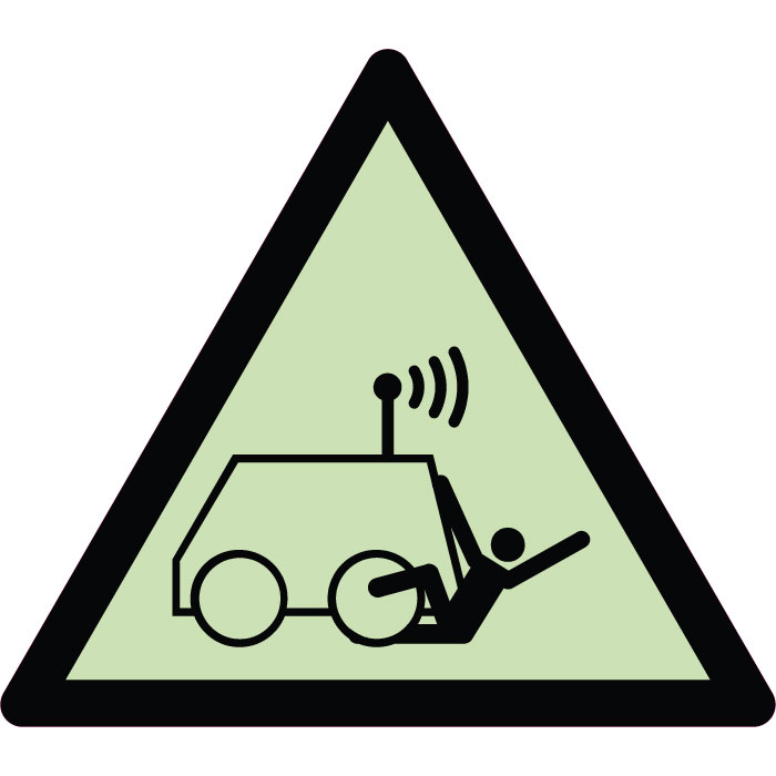 Panneau de danger blessures causées par des véhicules automatisés ou télécommandés photoluminescent