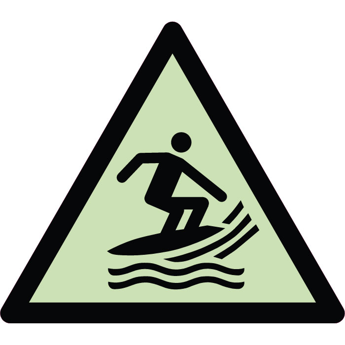 Panneau de danger zone de pratique du surf photoluminescent