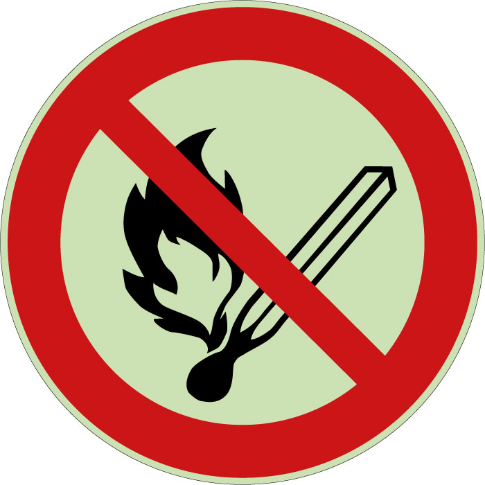 Panneau flammes nues interdites photoluminescent