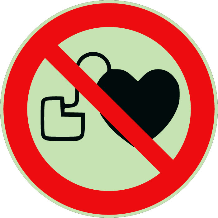 Panneau interdit aux personnes porteuses d’un stimulateur cardiaque photoluminescent