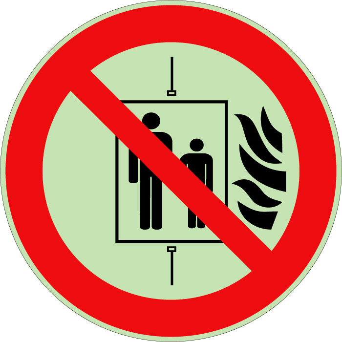 Panneau interdiction d'utiliser l'ascenseur en cas d'incendie photoluminescent