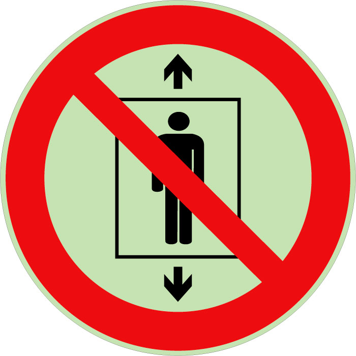 Panneau interdit d’ utiliser cet ascenseur pour des personnes photoluminescent