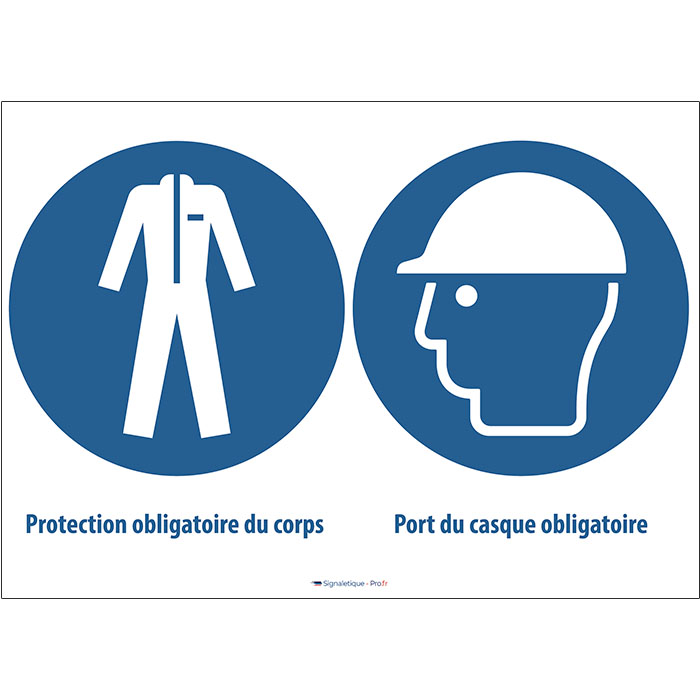 Pictogramme Signalétique "Port du Casque et Vêtement de Protection" pour Chantiers et Zones à Risques