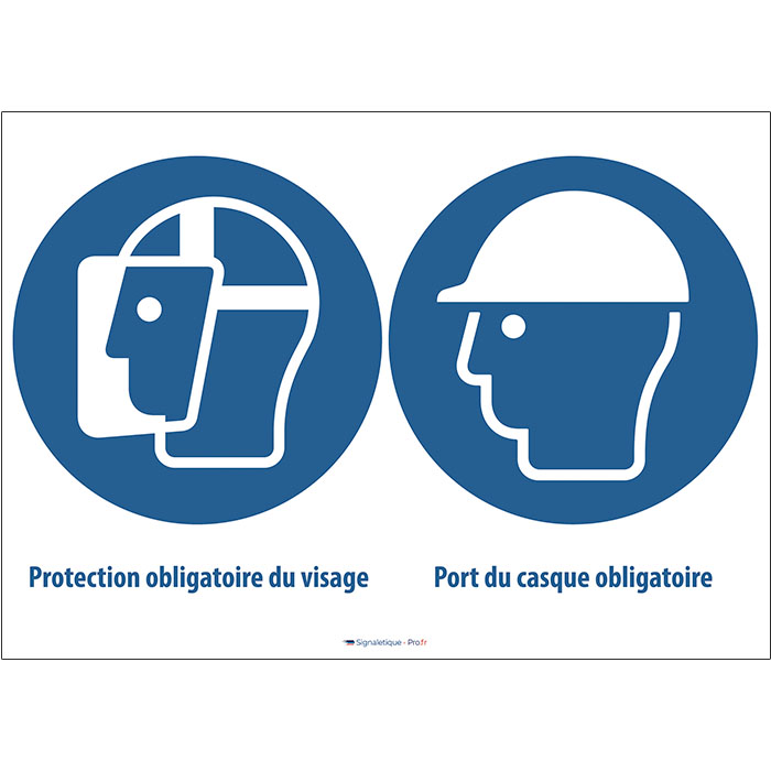 Pictogramme Port du Casque et Protection du Visage – Signalisation de Sécurité Obligatoire