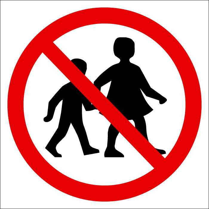 Plaque de porte carrée Interdiction aux enfants non accompagnés