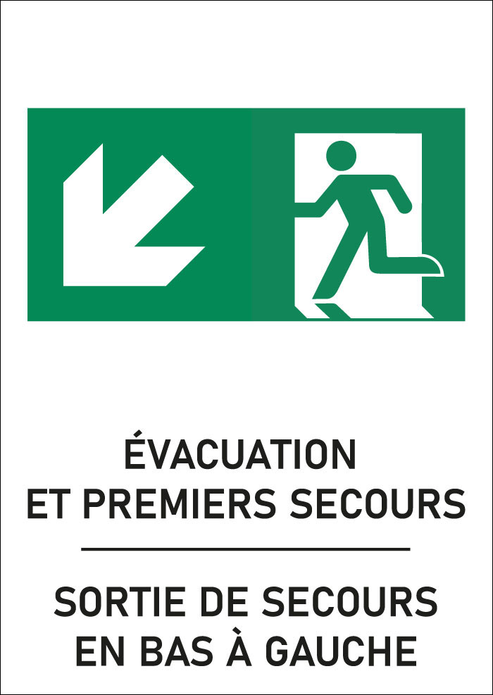 Panneau Sortie de secours en bas à gauche