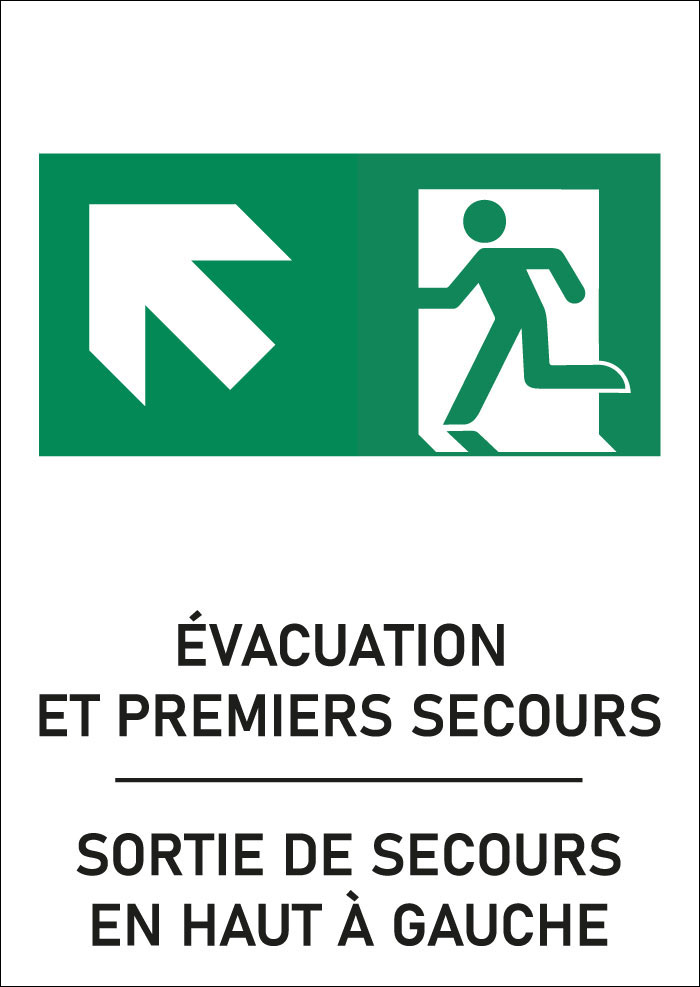 Panneau Sortie de secours en haut à gauche
