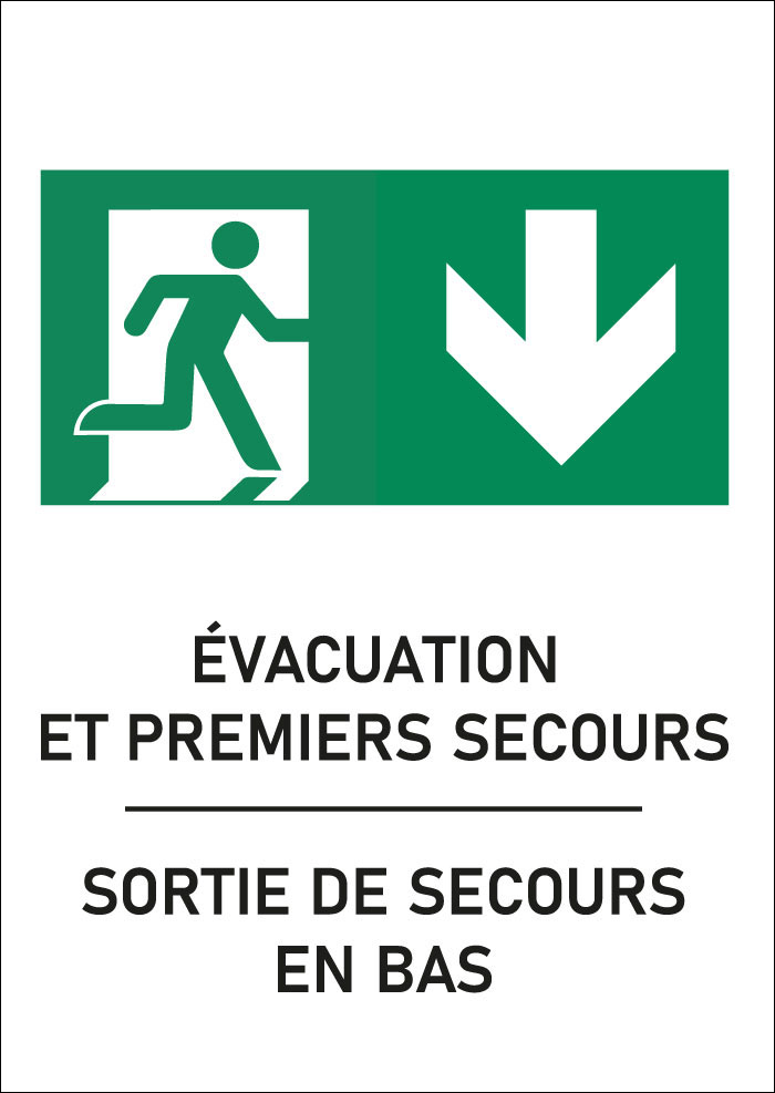 Panneau Sortie de secours vers le bas
