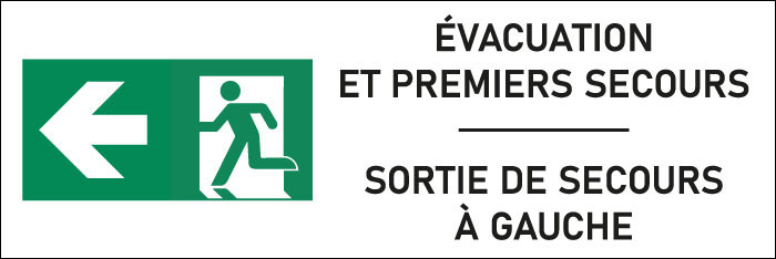 Signalétique évacuation Sortie de secours à gauche - format rectangle
