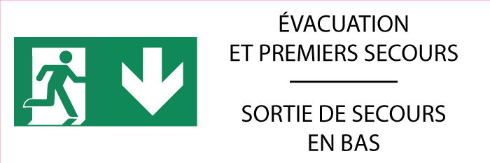 Signalétique évacuation Sortie de secours vers le bas - format rectangle