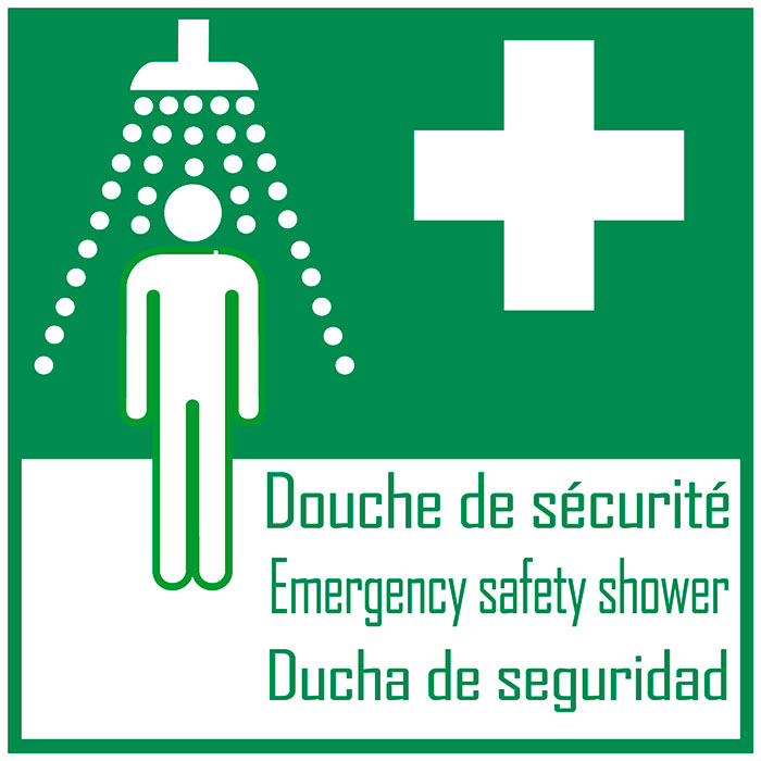 Pictogramme Douche de Sécurité Multilingue - Signalisation Tri-langue FR/EN/ES