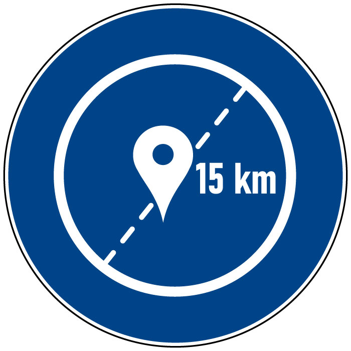 Pictogramme obligation Autorisation de circuler jusqu'à 15km autour du domicile.svg 4,223