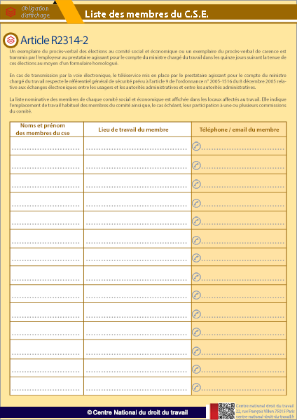 Affichage CSE - Comité social et économique
