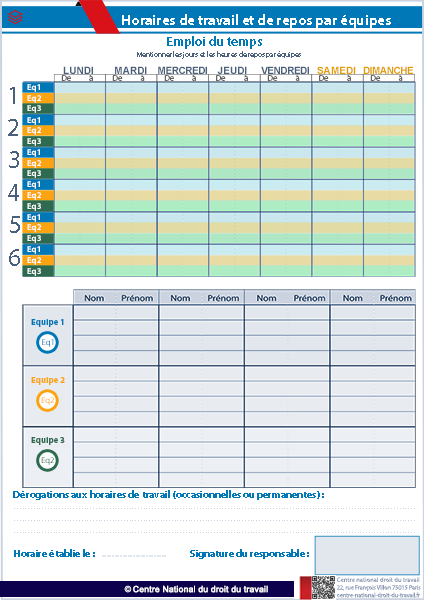 Affichage horaires travail par équipes