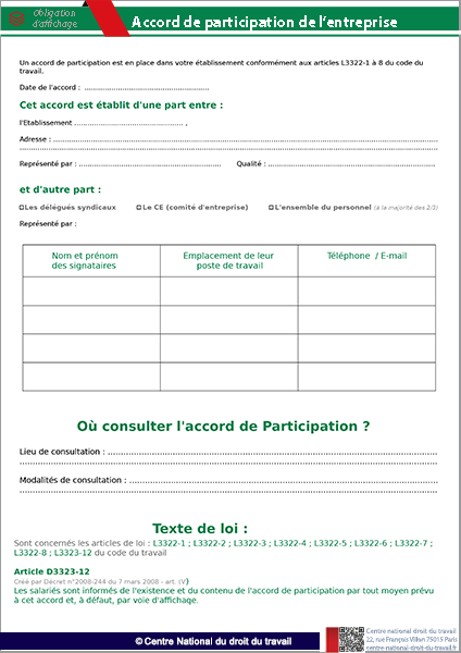 Affichage accord de participation