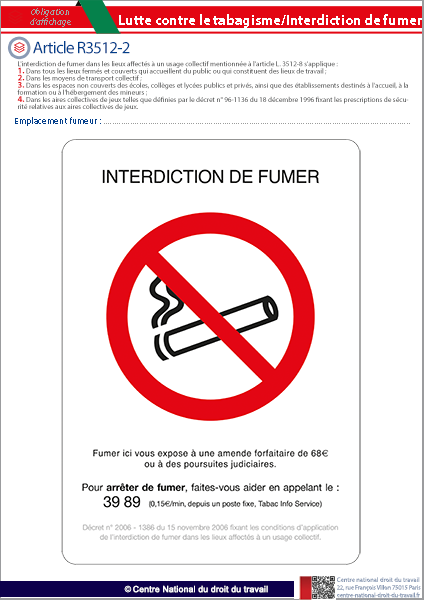 Affichage interdiction de fumer
