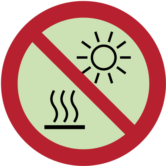  Panneau Ne pas exposer à la lumière directe du soleil ni à une surface chaude photoluminescent