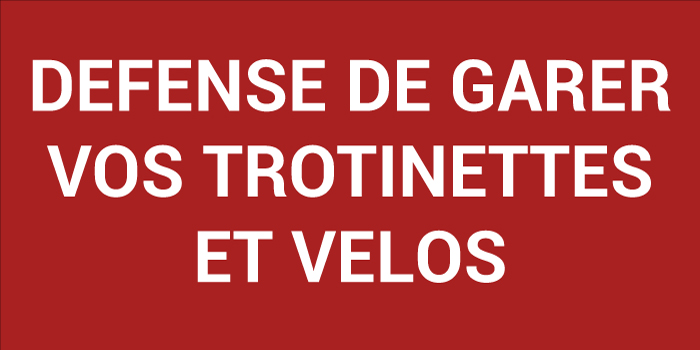 Pictogramme DÉFENSE DE GARER VOS TROTTINETTES ET VÉLOS
