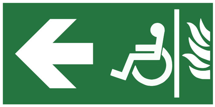 Pictogramme Évacuation espace attente sécurisé -flèche gauche
