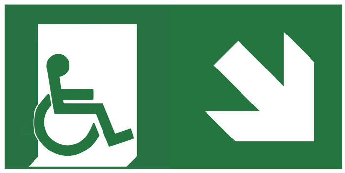 Pictogramme sortie de secours Handicapé bas droit
