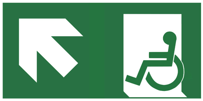 Pictogramme sortie de secours Handicapé haut gauche