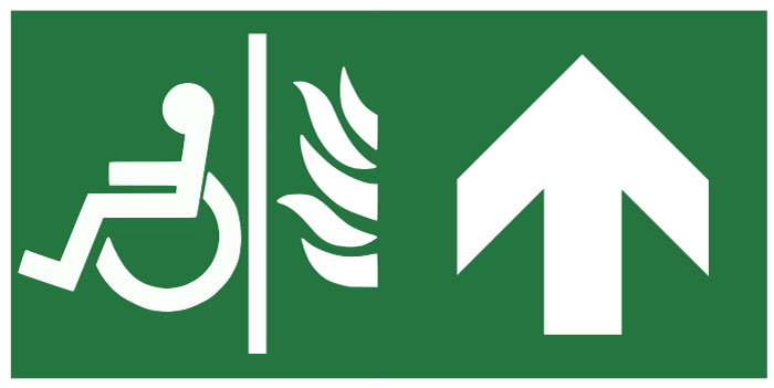 Pictogramme Évacuation espace attente sécurisé -flèche haut
