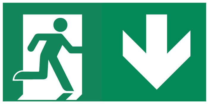 Pictogramme sortie de secours vers le bas