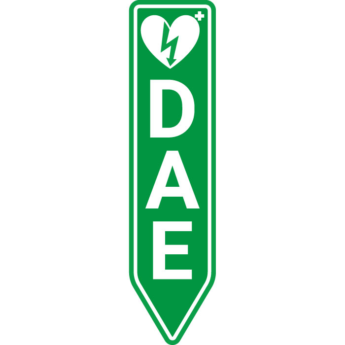 Pictogramme DAE avec flèche vers la gauche