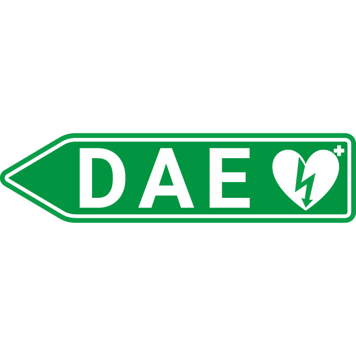 Pictogramme DAE avec flèche vers la gauche