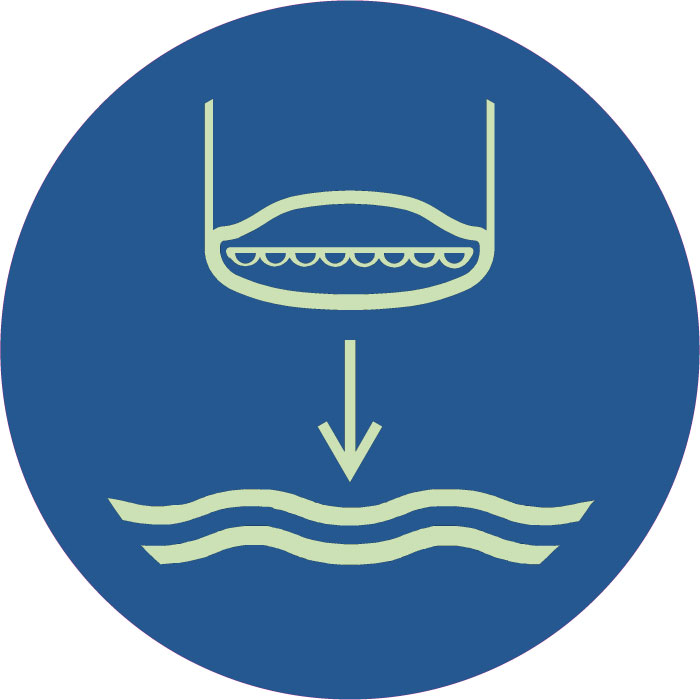 Panneau d' obligation abaisser l'embarcation de sauvetage à l'eau lors de son lancement photoluminescent