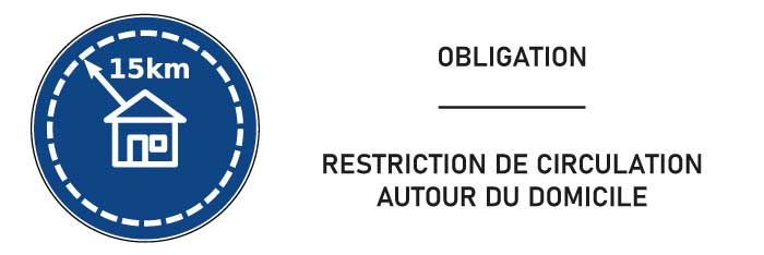Signalétique restriction de circulation autour du domicile 15 km 15 km- format rectangle