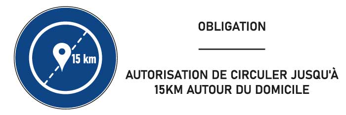 Signalétique Autorisation de circuler jusqu'à 15 km autour du domicile - format rectangle