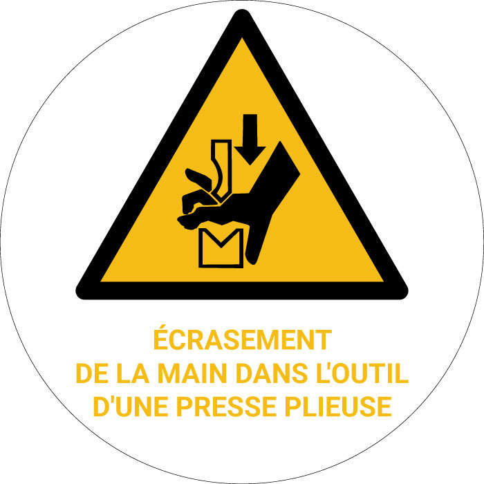 Panneau pictogramme Écrasement de la main dans l'outil d'une presse plieuse