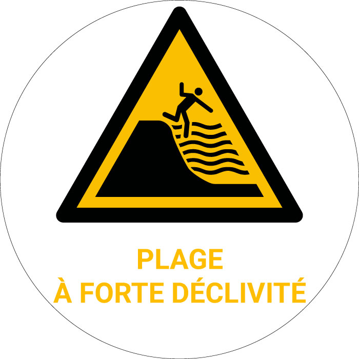 Panneau pictogramme Plage à forte déclivité
