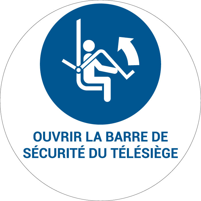 Panneau pictogramme Ouvrir la barre de sécurité du télésiège
