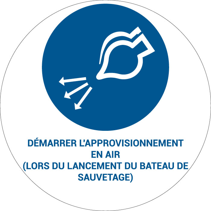 Panneau pictogramme Démarrer l'approvisionnement en air (lors du lancement du bateau de sauvetage)