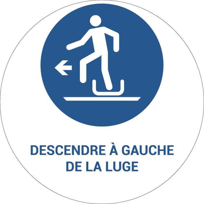 Panneau pictogramme Descendre à gauche de la luge
