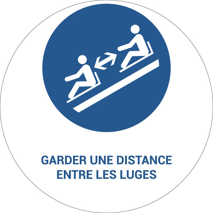 Panneau pictogramme Garder une distance entre les luges
