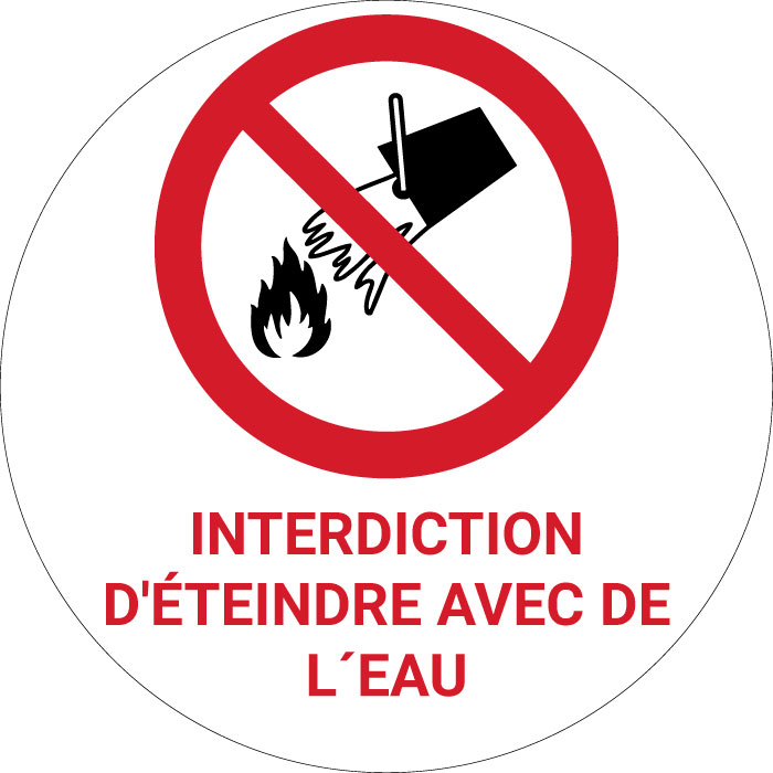 Panneau pictogramme Interdiction d'éteindre avec de l´eau

