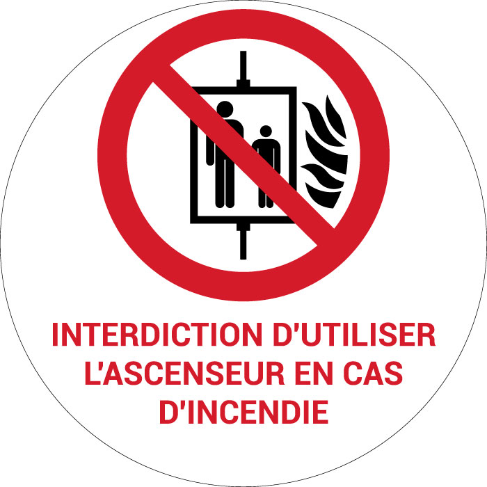 Panneau pictogramme Interdiction d'utiliser l'ascenseur en cas d'incendie
