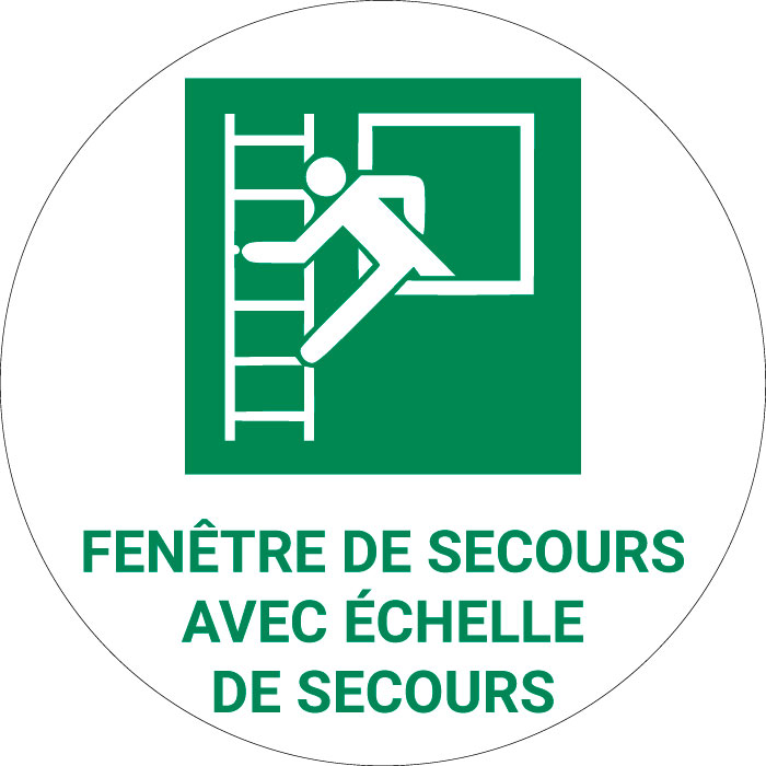 Panneau pictogramme Fenêtre de secours avec échelle de secours
