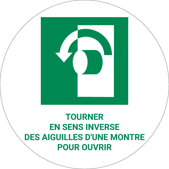 Panneau pictogramme Tourner en sens inverse des aiguilles d'une montre pour ouvrir
