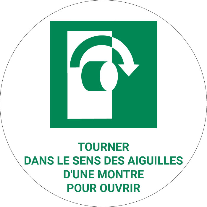 Panneau pictogramme Tourner dans le sens des aiguilles d'une montre pour ouvrir
