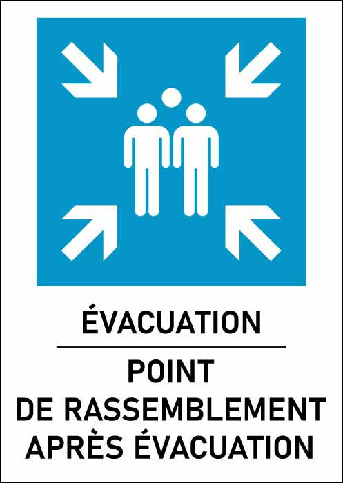 Panneau Point de rassemblement après évacuation bleu

