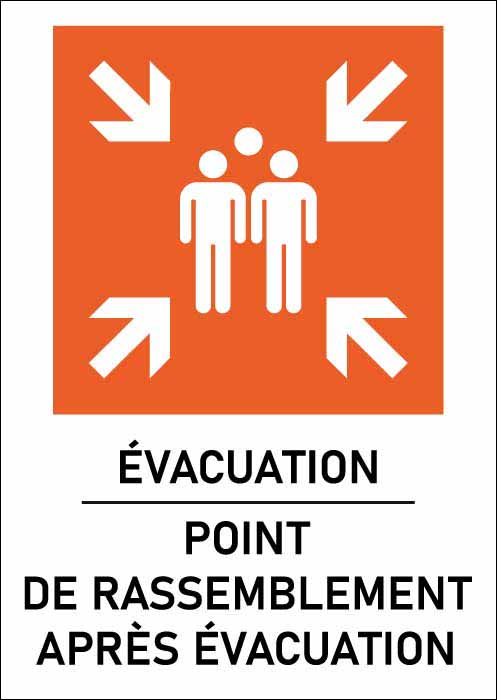 Panneau Point de rassemblement après évacuation orange
