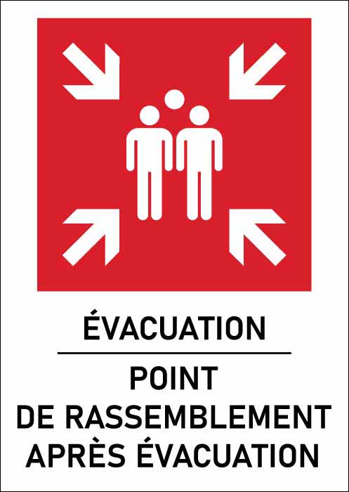 Panneau Point de rassemblement après évacuation rouge
