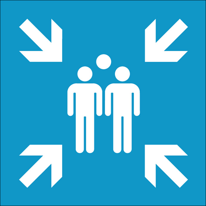 Panneau Point de rassemblement après évacuation - bleu