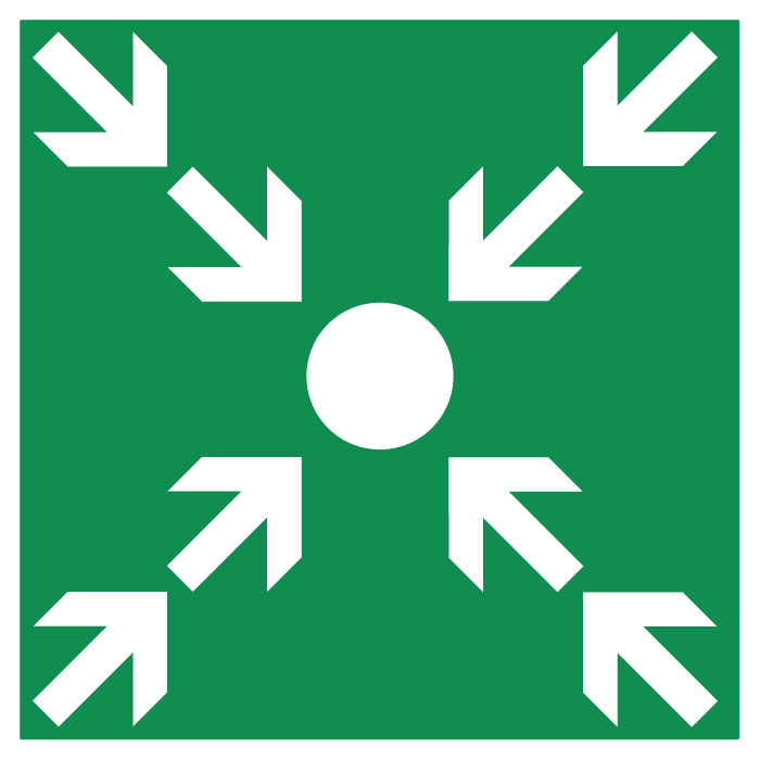 Panneau point de rassemblement double flèche