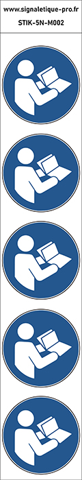 Autocollants Consulter le manuel/la notice d'instructions - M002  norme iso 7010 – par Lot de 5