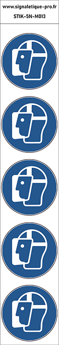 Autocollants Protection obligatoire du visage (visière de protection) - M013 norme iso 7010 – par Lot de 5